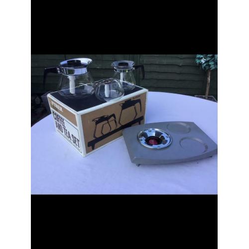 Vintage Pyrex Coffee and Tea Set with Candle Warmer New Unused