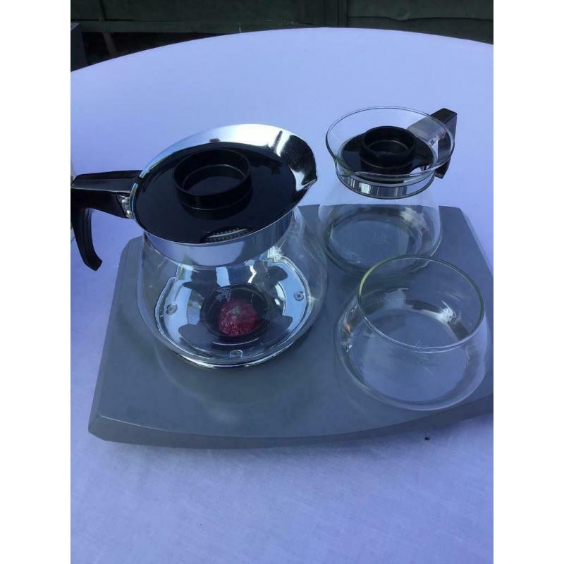 Vintage Pyrex Coffee and Tea Set with Candle Warmer New Unused