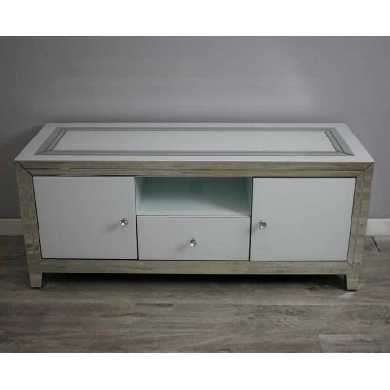Brianna White Glass Larg TV Unit BRAND NEW