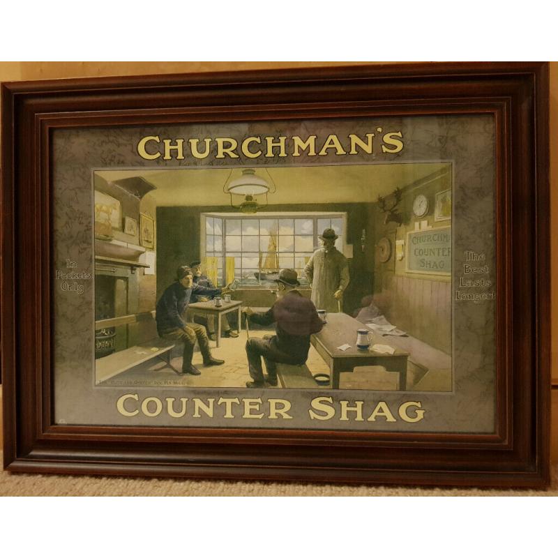 ORIGINAL 1930S CHURCHMAN'S COUNTER SHAG TOBACCO ADVERTISING PICTURE. QUALITY FRAMED