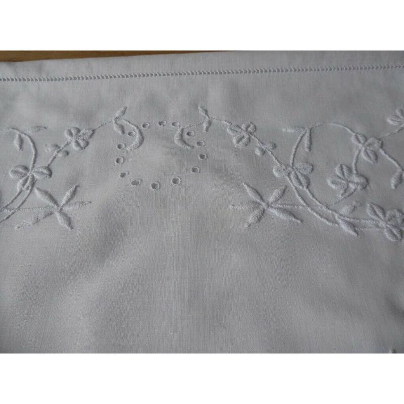 Embroidered nightie case. Antique Irish whitework. Drawn thread work. Bedroom linen.