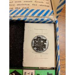 VINTAGE 1950s PER-MET LINEN INK MARKING OUTFIT IN BOX - STAMP INITIALS EF