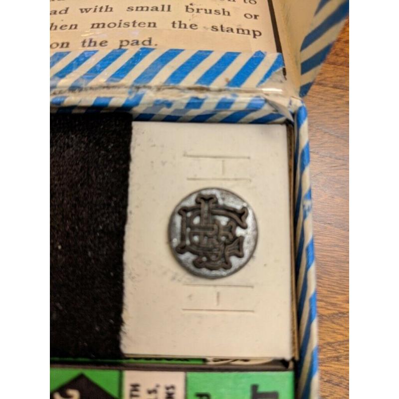VINTAGE 1950s PER-MET LINEN INK MARKING OUTFIT IN BOX - STAMP INITIALS EF