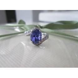 18ct White Gold 3.17ct Oval Natural Tanzanite & Diamond Twist Solitaire Ring L