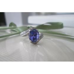 18ct White Gold 3.17ct Oval Natural Tanzanite & Diamond Twist Solitaire Ring L