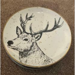 6 New Christmas Stag Dinner Plates