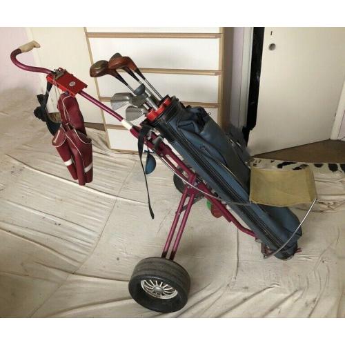 Golf set of cart, bags and clubs