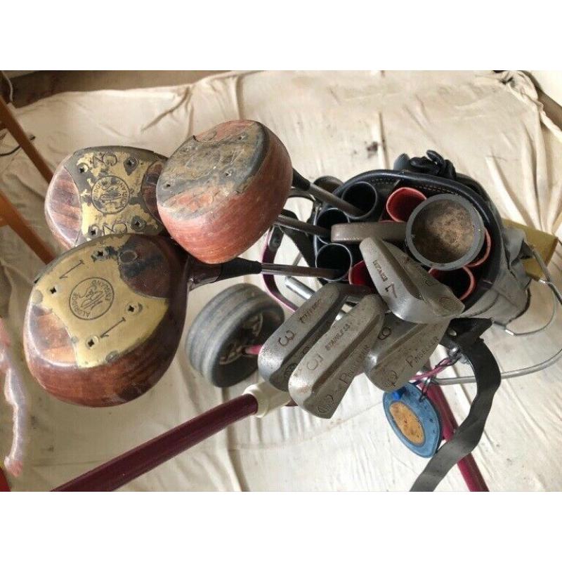 Golf set of cart, bags and clubs