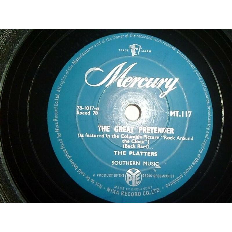 THE PLATTERS 'THE GREAT PRETENDER' / 'ONLY YOU(AND YOU ALONE)' 78RPM VINYL,LATE 1950'S.