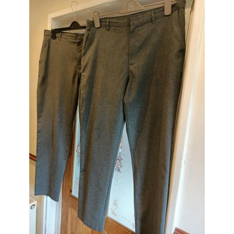 2 x Pairs Boys Grey School Trousers - Size 36inch Waist