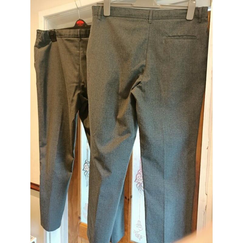2 x Pairs Boys Grey School Trousers - Size 36inch Waist